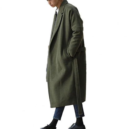 Stylish Men Coat Suit Collar Coat Stylish Men's Loose Casual Long Coat Trendy Autumn Winter Overcoat for Off-duty Office Look