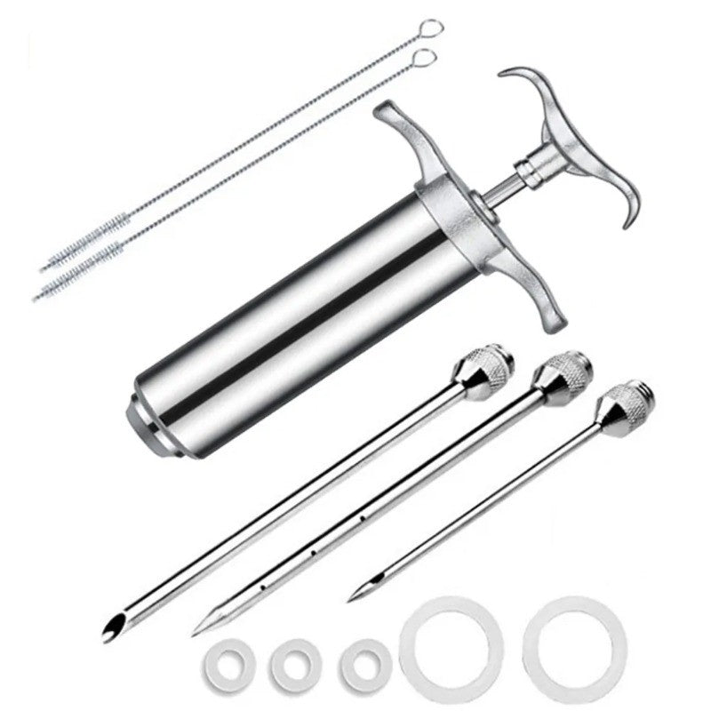 Conjunto de Seringa para Temperos em Aço Inoxidável Injetor de Sabor para Carne Peru Frango Molho Marinada Acessórios de Cozinha Doméstica