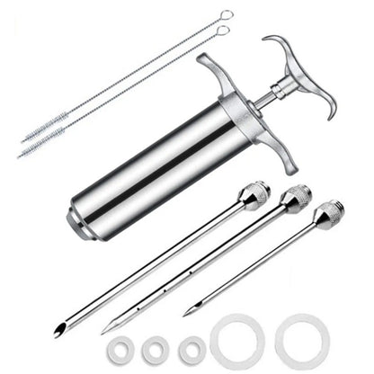 Conjunto de Seringa para Temperos em Aço Inoxidável Injetor de Sabor para Carne Peru Frango Molho Marinada Acessórios de Cozinha Doméstica