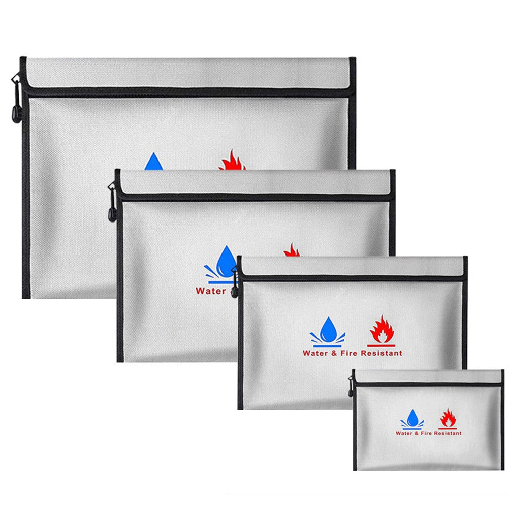 FZCSPEED Fireproof & Waterproof Bag, File Storage Bag with Zipper for Certificates, Money, Cards(black,silver)