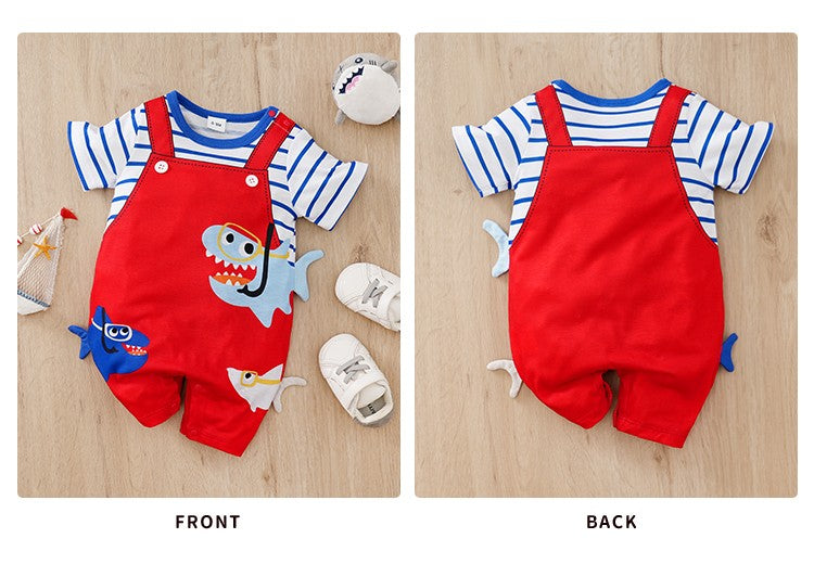 Newborn Baby Clothes Animal-Red sharkPrint Fashion Infant Jumpsuit Toddler Short Sleeve One-piece Pajamas Bodysuit Summer Romper