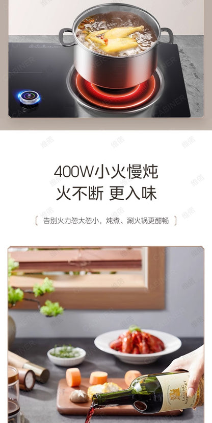 YJQ 7000W knob fire induction cooker household double stove embedded electric ceramic cooker one flat and one concave desktop