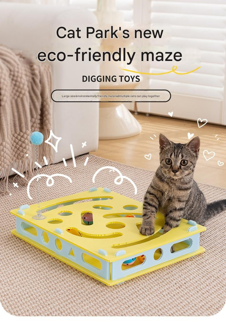 Brinquedo Interativo para Gatos Brinquedos de Escavação Labirinto Eco-PP Bolas com Guizo Teaser de Mola Grande 40cm Multi-Gatos Seguro para Mordidas Lavável com Trava de Pressão