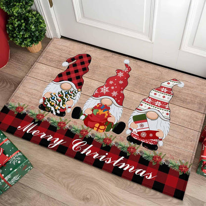 VIKAMA Christmas Gnome Doormat Winter Dwarf Front Door Mat Non-Slip Washable Entryway Rug Holiday Home Decor