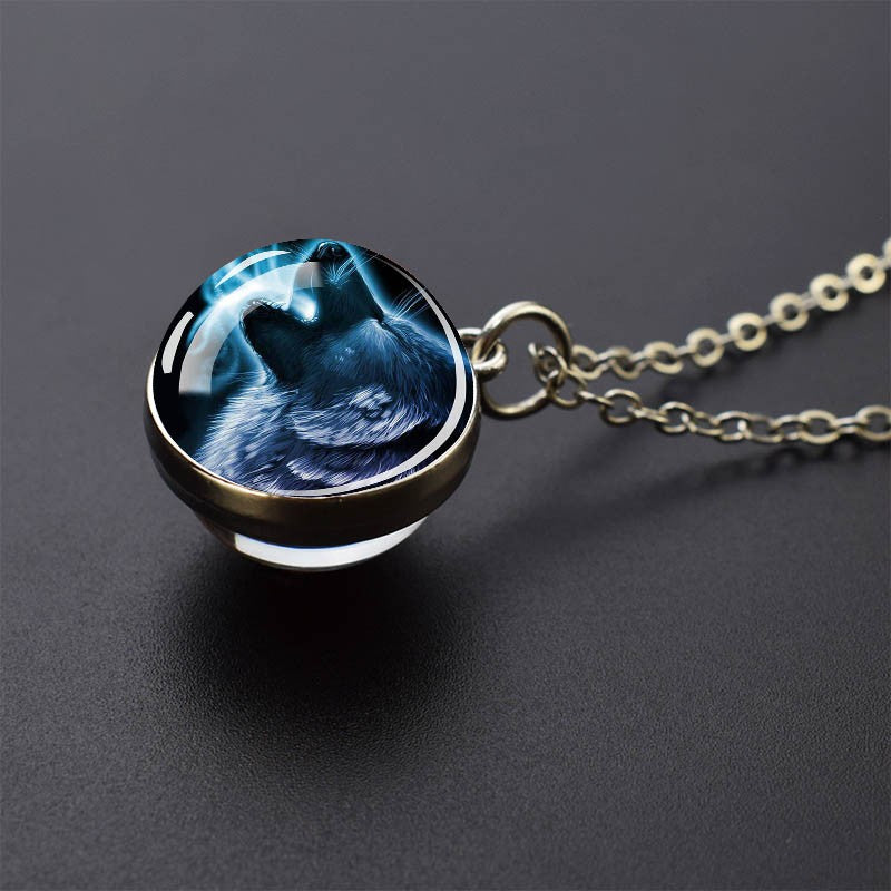 Colares Aurora Yin Yang Fênix de Gelo e Fogo Pingente de Bola de Vidro Dupla Face Colar de Correntes da Moda Joias Legais Feminino Masculino