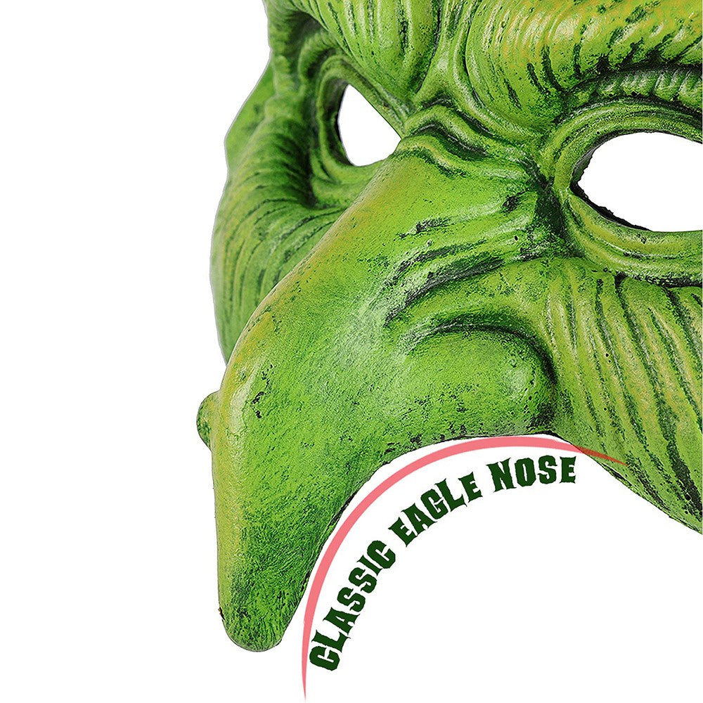Old Witch Mask Halloween Masquerade Foam Goblin Mask Scary Green Half Face Eagle Nose Sorceress Mask for Cosplay Costume