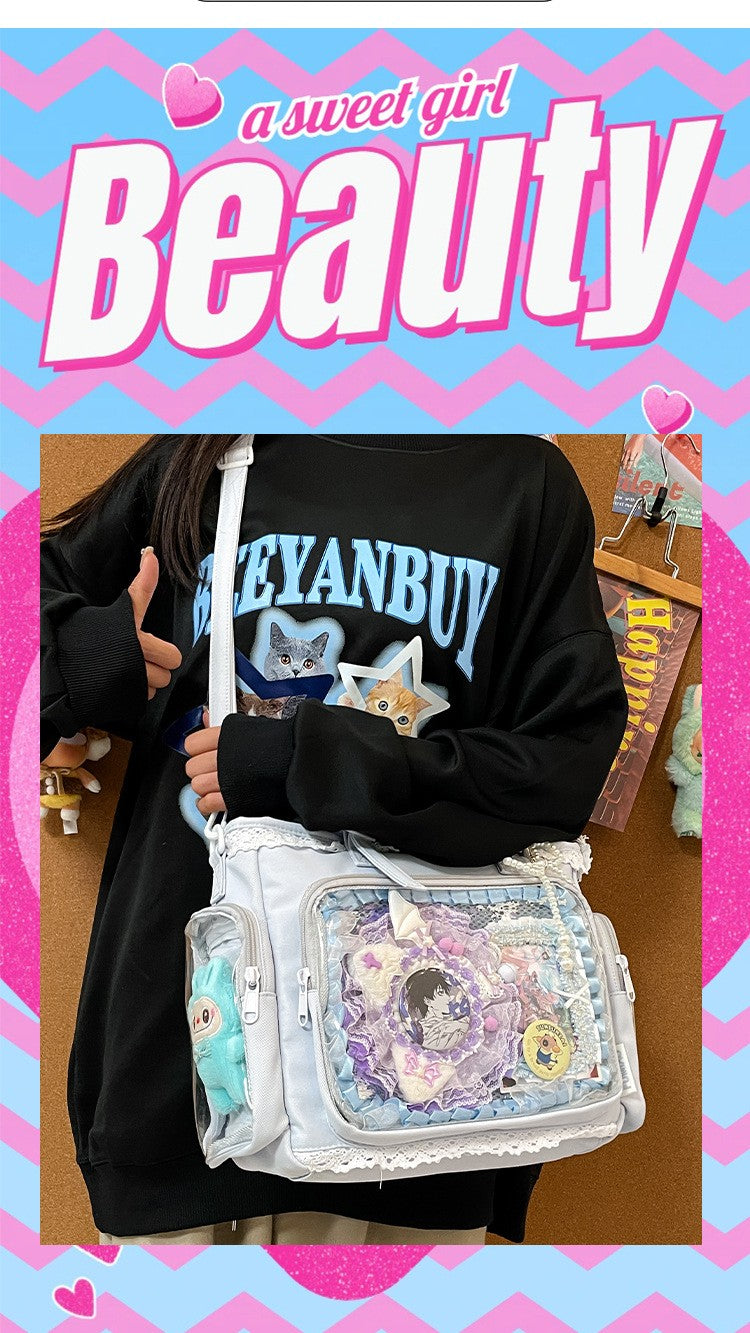 New Japanese Style Transparent Crossbody Bag Cute Candy Color Commuting Shoulder Bag for Girls Simple and Casual Texture Ita Bag