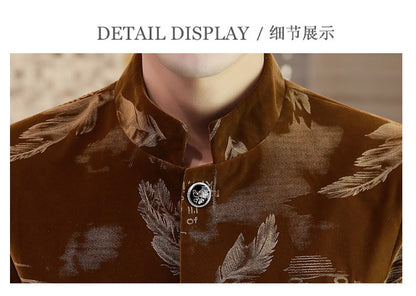 Luxury Retro Velvet Suit Jacket for Men Fashion Slim Fit Stand Collar Blazer Masculino Casual Business Wedding Dress Coat
