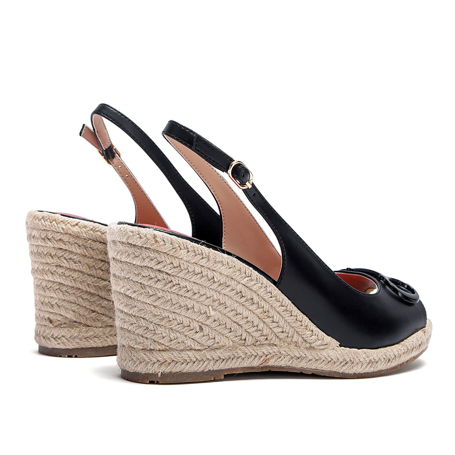 Women's Sandals Black Comfortable Wedge Platform Shoes Hand Woven High Heels