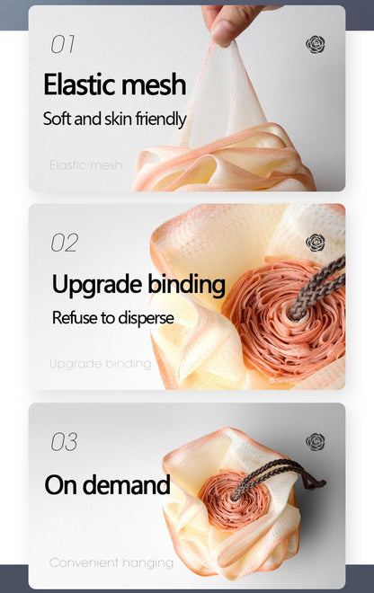 Elastic Mesh Lanyard Design, Body Cleaner Exfoliating Bath Flower, Nylon Cleaning Brush Bath Puff Body Cleaning