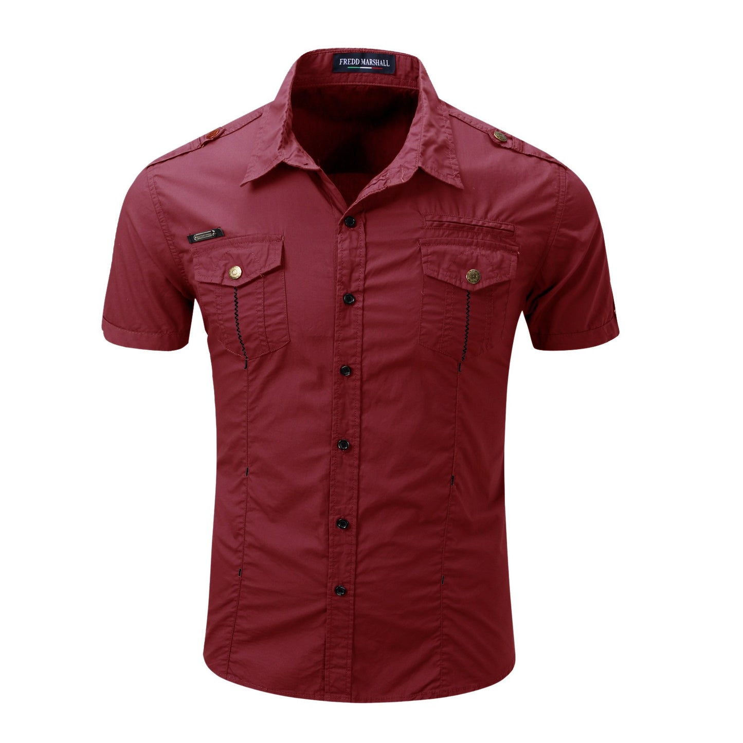 Euro Big Size Men's Cotton Casual Short Sleeve Button-Down Shirt with Chest Pockets Regular-Fit Work Shirt Outdoor Cargo Wear