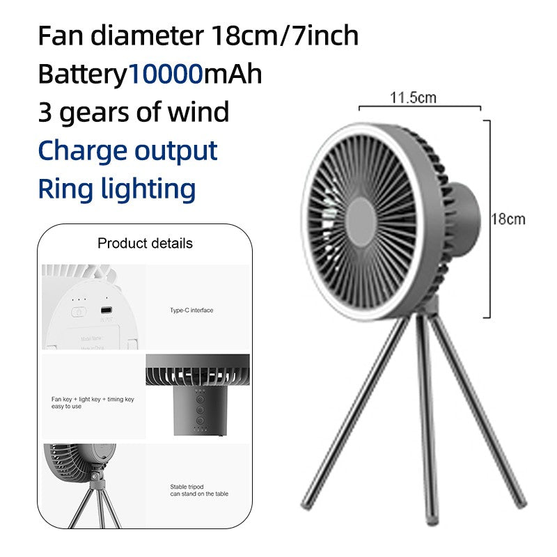 10000mAh 4000mAh Camping Fan Rechargeable Desktop Portable Circulator Wireless Ceiling Electric Fan with Power Bank LED Lighting