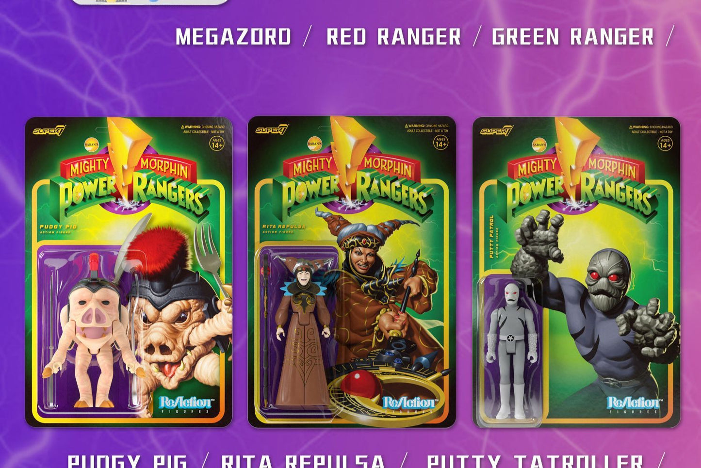 Em Estoque Super7 Mighty Morphin Power Rangers Carded Series 1 - Conjunto de Presente com Modelos Dragonzord, Red Ranger e Rita Repulsa