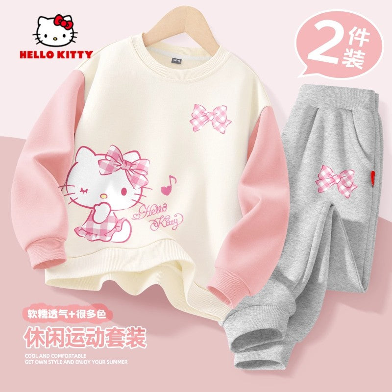 Sanrio Baby Girl Clothes Set Autumn Kid Hello Kitty Printed Sweatshirts Pullover Top & Pants 2pcs Suit Children Boys Tracksuits