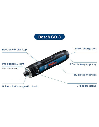 Parafusadeira Bosch GO 3 Elétrica Conjunto 3.6V 5Nm Mini Furadeira Sem Fio Recarregável Chave de Fenda Ferramenta Elétrica Multifuncional Bosch