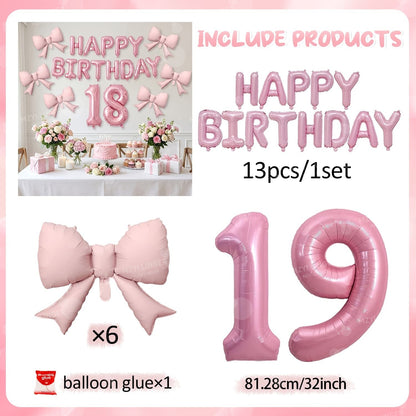 Pink Bow Birthday Balloon Happy Birthday Letter Balloon Used for Wedding, Valentine's Day, Birthday, Proposal Decoration Decor