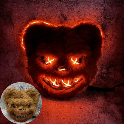 Halloween Cosplay Party Luminous LED Light Face Mask Make-up Horror Rabbit Bear Mask Headgear Cartoon Animal Carnival Head Cover