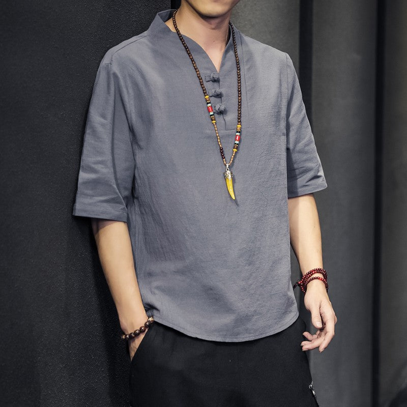 2023 Men Summer Cotton Linen Tang Shirt Men Chinese Style Button Short-Sleeved Shirts Male Blouse Vintage Kung Fu Hawaiian Shirt