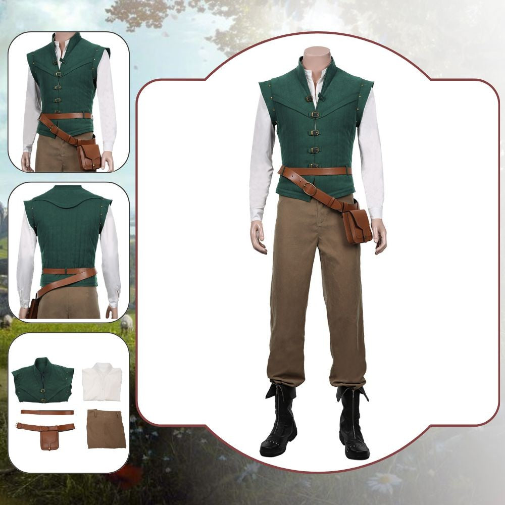 New prince role-playing rider fantasy costume adult dress uniform vest pants belt set green Halloween carnival costume