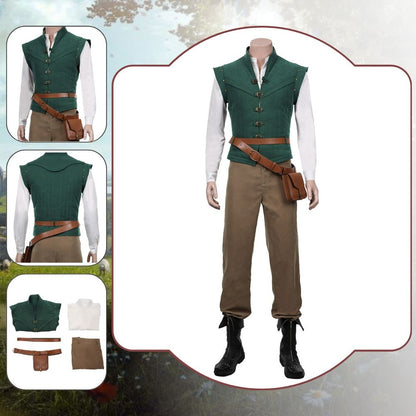 New prince role-playing rider fantasy costume adult dress uniform vest pants belt set green Halloween carnival costume