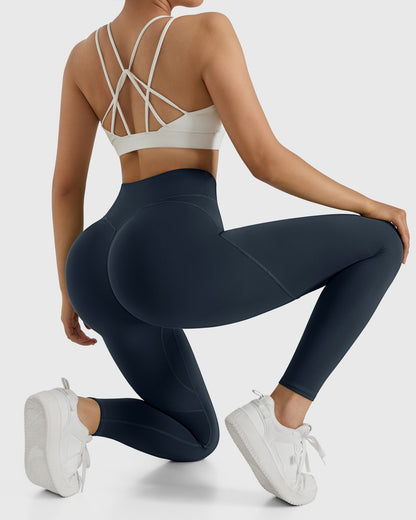Women V Cross Waist Butt Lifting Leggings with Pockets High Waist Yoga Pants Workout Running Gym Fitness Sports Leggings Female