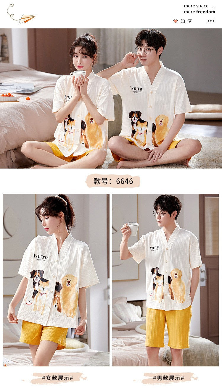 Japan Kimono Cartoon Couples Sleepwear Cotton Mens Women Summer Short Pajamas Set Loungewear for Young Girl Boy Home Clothes