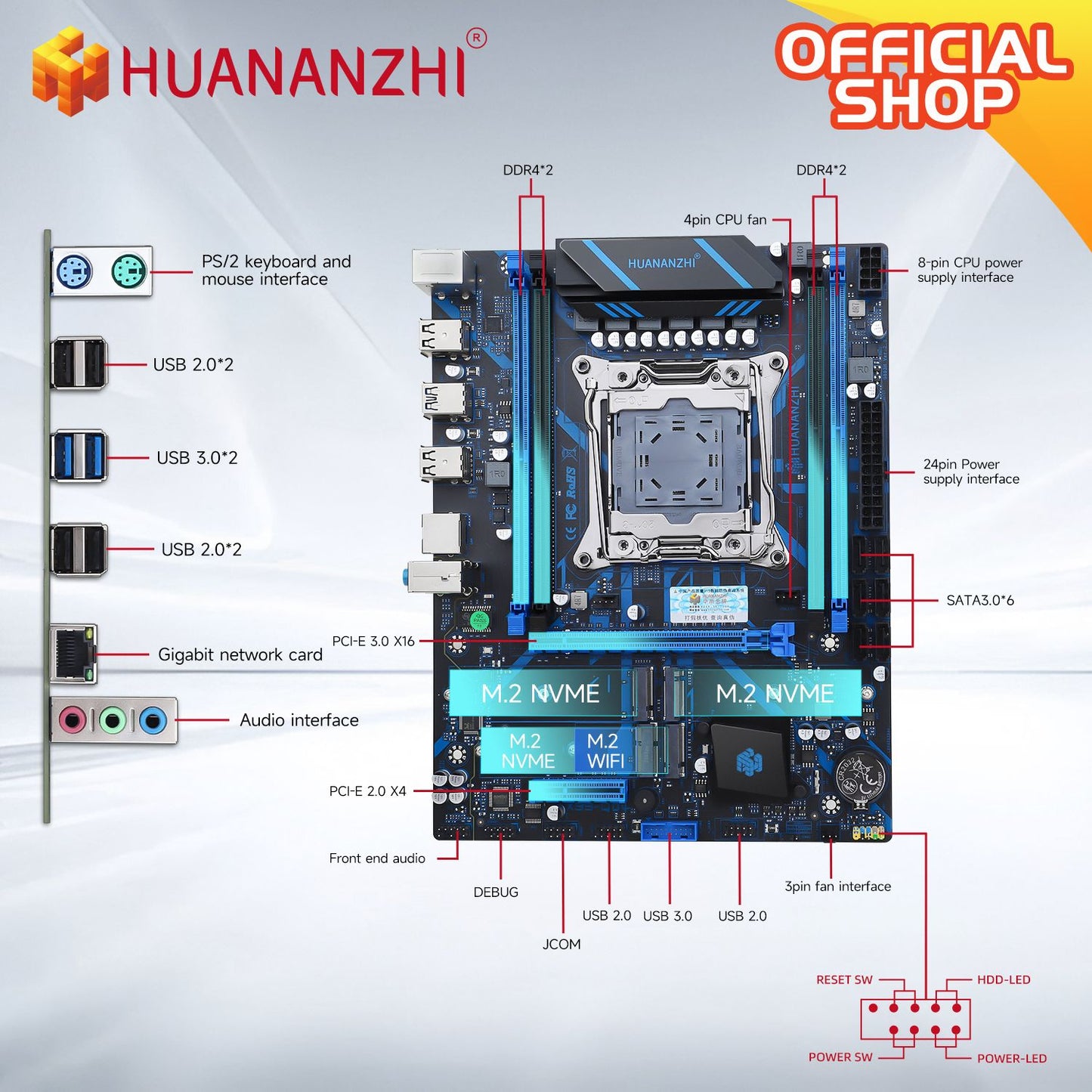 HUANANZHI QD4 LGA 2011-3 Motherboard support XEON E5 2620 2640 2660 2666 2667 2670 2680 2696 V3 V4 DDR3 RECC NON-ECC RAM NVMe