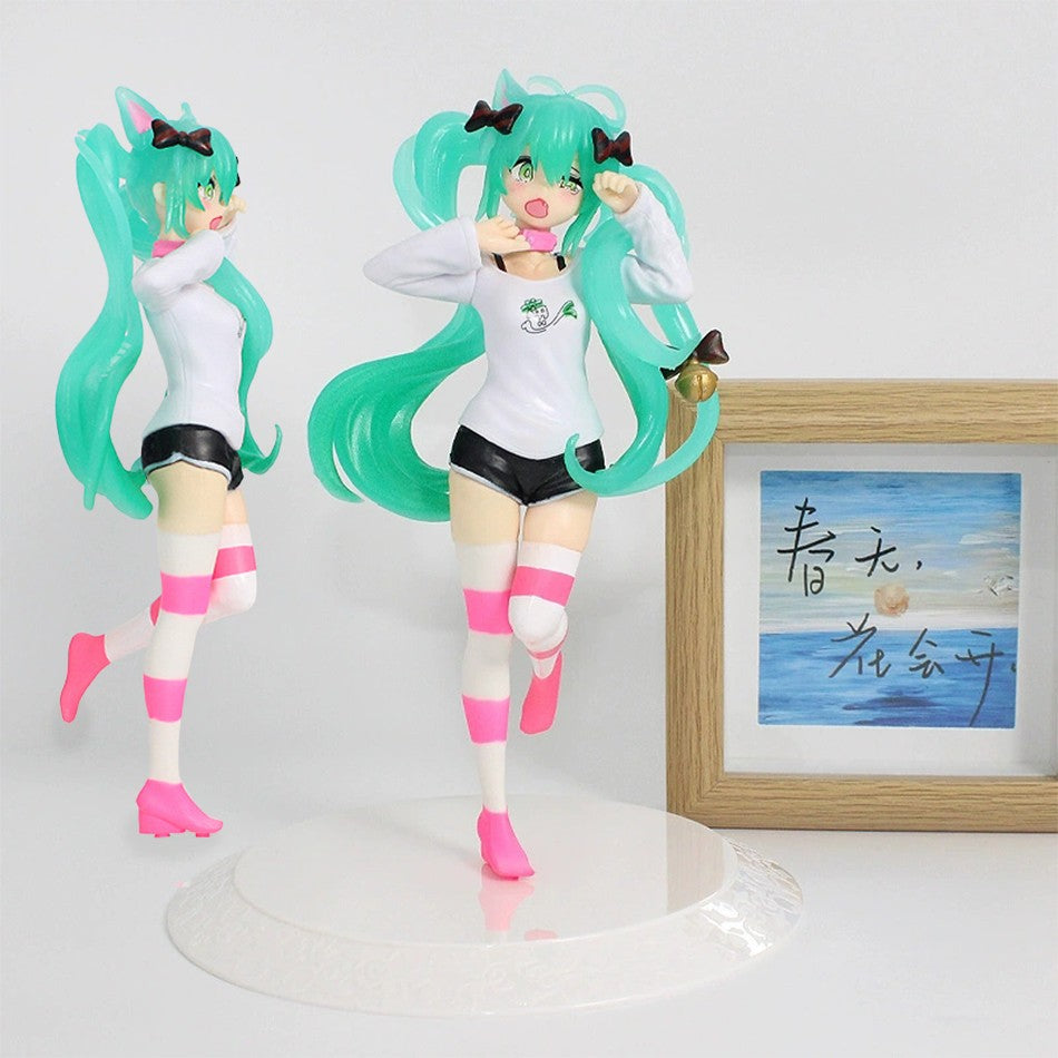 Animação Anime Linda Garota Hatsune Miku Artesanal Diabo Hatsune Miku Orelha de Gato Hatsune Miku Fofa Artesanal Modelo de PVC Decorações