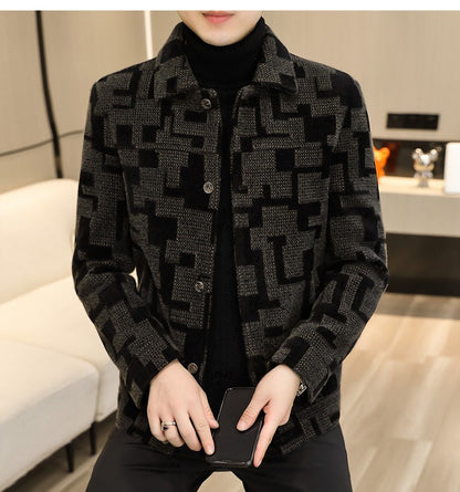 Winter Thicken Warm Wool Blends Jacket Men Fashion Plaid Casual Coat Slim Lapel Streetwear Overcoat Social Men Clothing 2022