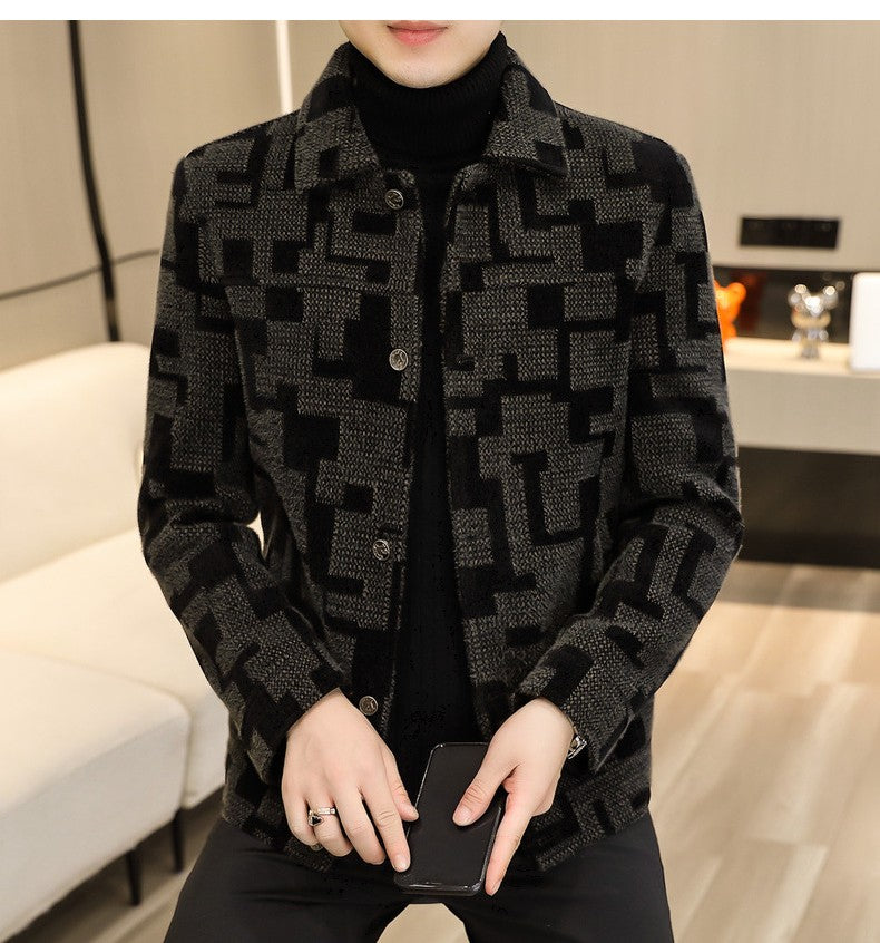 Winter Thicken Warm Wool Blends Jacket Men Fashion Plaid Casual Coat Slim Lapel Streetwear Overcoat Social Men Clothing 2022