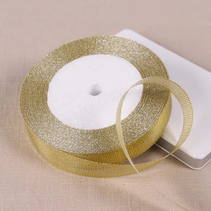 25 Yards 6mm/1cm/1.2cm Silver/Gold Silk Satin Ribbon Party Home Wedding Decoration Gift Wrapping Christmas New Year DIY Tools