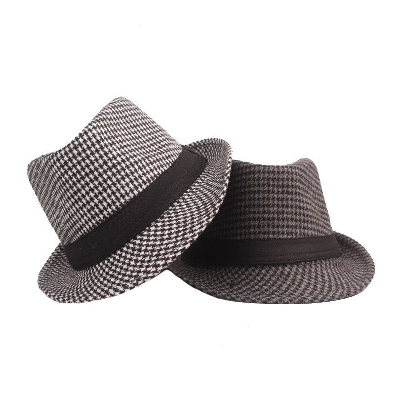 Primavera Verão Novo Chapéu Xadrez Vintage Masculino Chapéu de Lã para Homens de Meia-Idade e Idosos Chapéu de Cavalheiro Chapéu de Jazz