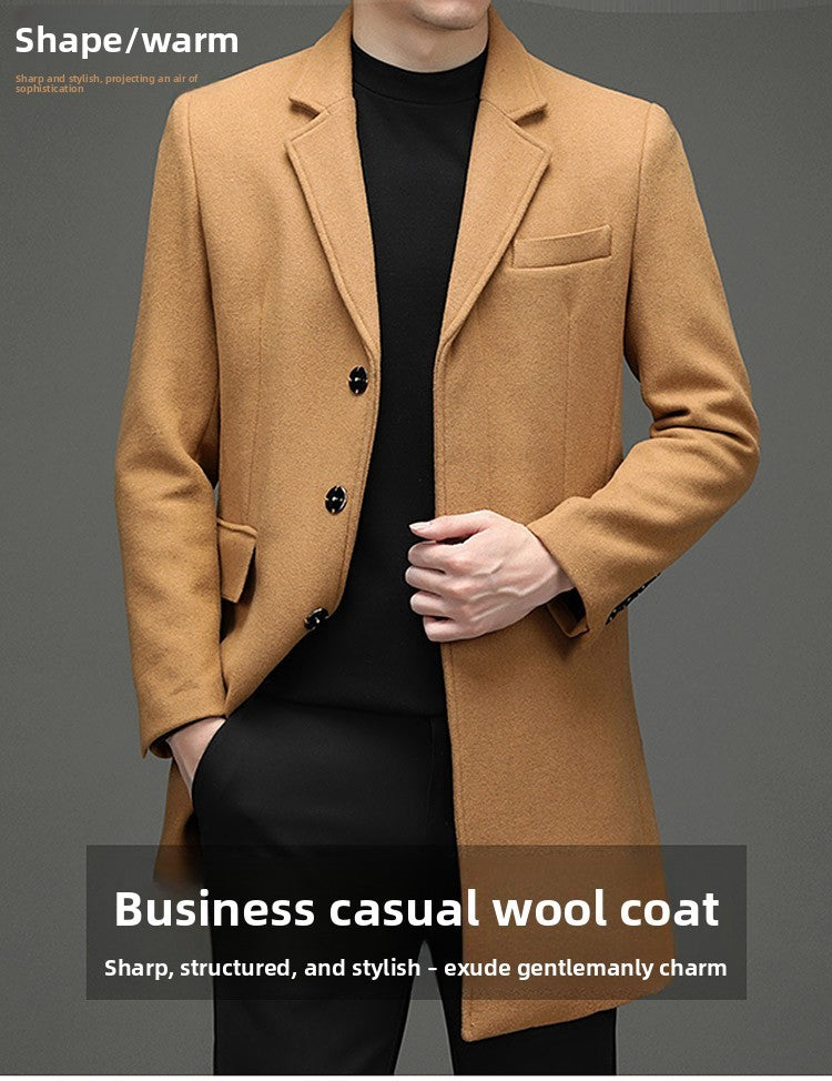 COMXZ 2025 Winter Woolen Trench Coat Men Retro Thick Cashmere Coat Korean Street Man Clothes Lightw Luxury Wool Blends Overcoat