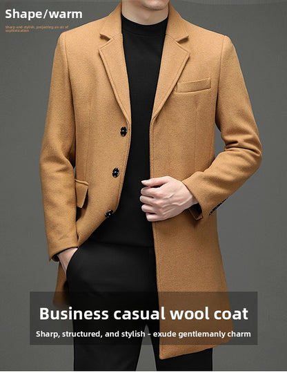 COMXZ 2025 Winter Woolen Trench Coat Men Retro Thick Cashmere Coat Korean Street Man Clothes Lightw Luxury Wool Blends Overcoat