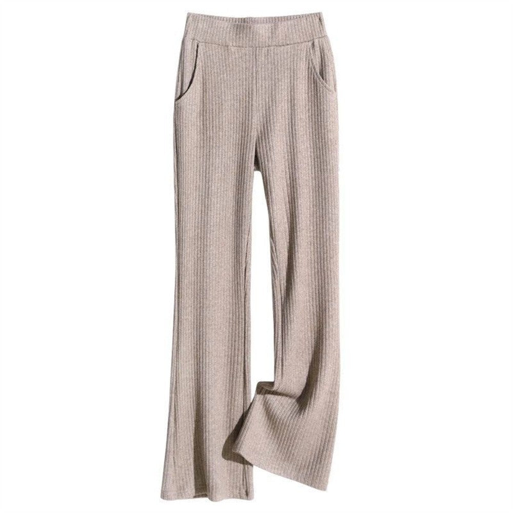 Women's Wool Blend Flare Pants Autumn Bootcut Pants Elastic Waist Petite Regular Long Tall Girl Dress Pants Thick Offical Casual