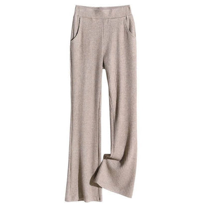 Women's Wool Blend Flare Pants Autumn Bootcut Pants Elastic Waist Petite Regular Long Tall Girl Dress Pants Thick Offical Casual