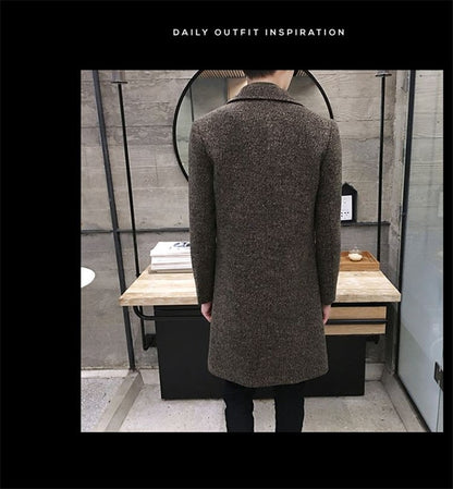 Men's Thick Wool Blends Trench Long Casual Top Coats Fashion Warm Coat Lapel Collar Overcoat Plus Size 5XL Male Slim Windbreaker