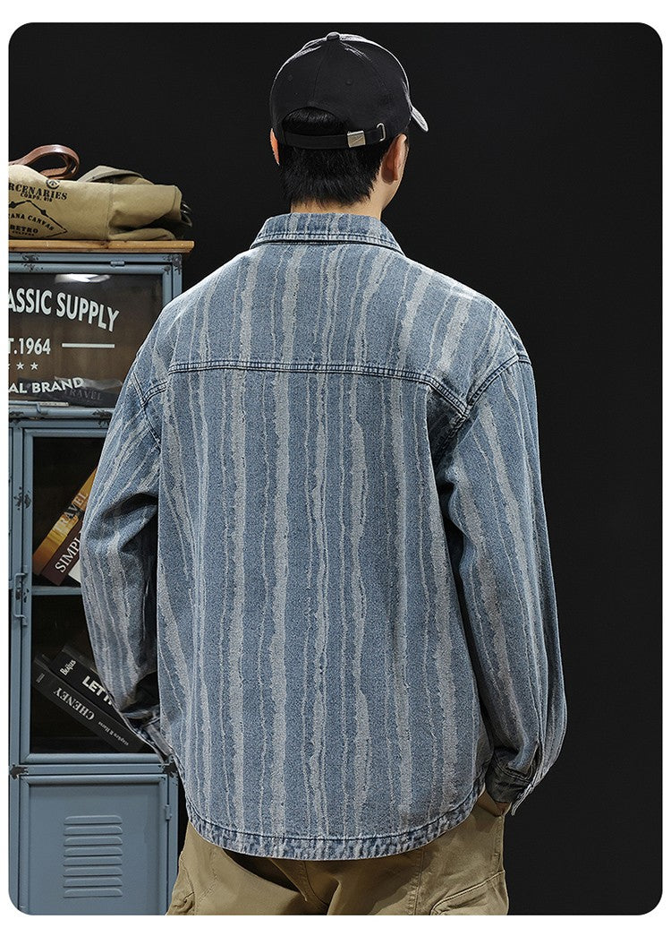 2025 Spring and autumn new fashion men retro denim cargo shirt casual simple shirt blouse