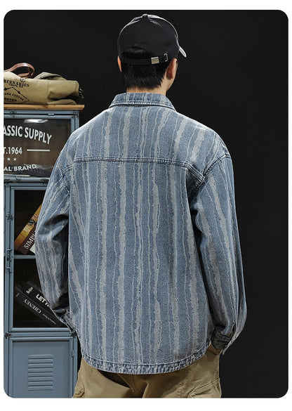 2025 Spring and autumn new fashion men retro denim cargo shirt casual simple shirt blouse