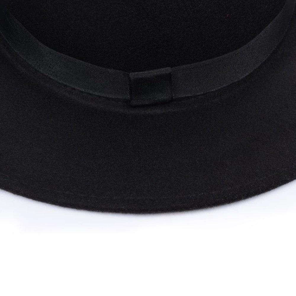 New Classic Solid Color Felt Fedoras Hat Belt for Men Women Blend Jazz Cap Wide Brim Simple Church Derby Flat Top Hat Mujer
