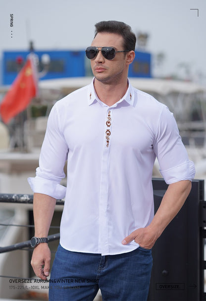 Men Shirt Denim Oversize Plus Size 6XL 7XL 8XL 10XL Oversize Fashion Casual Loose Golden Embroidery Loose Long Sleeve Soft Dress