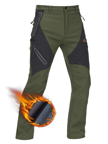 KEFITEVD Men's Winter Warm Snow Skiing Pants Waterproof Windproof Hunting Hiking Pants Trousers Outdoor Fleece Soft Shell Pants