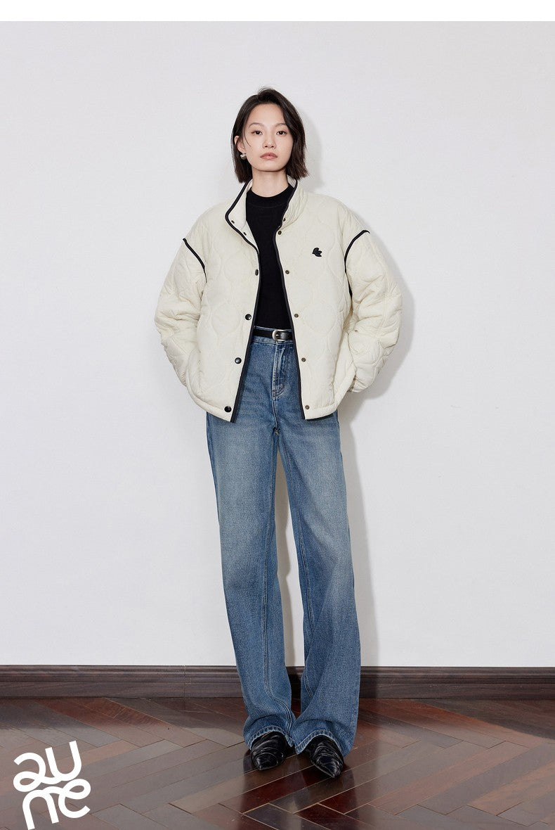 TOYOUTH Women Thick Cotton Coat 2024 Winter Long Sleeve Lapel Collar Contrasting Color Splicing Elegant Outwear Jacket Coat