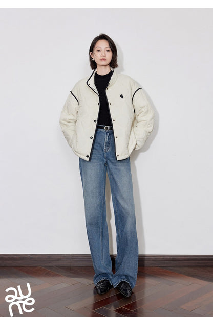 TOYOUTH Women Thick Cotton Coat 2024 Winter Long Sleeve Lapel Collar Contrasting Color Splicing Elegant Outwear Jacket Coat