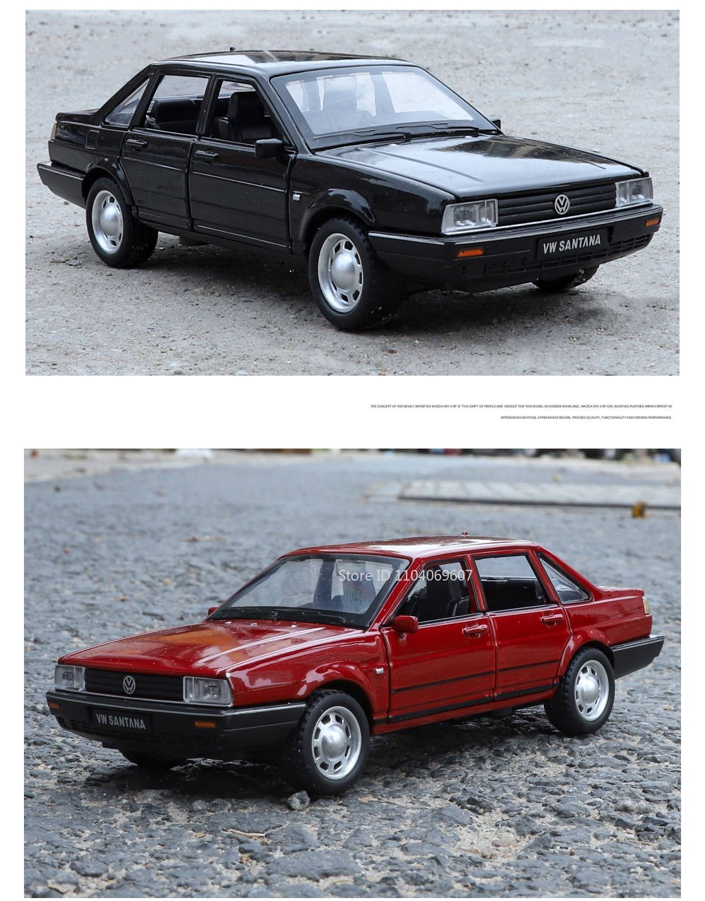 1:32 SANTANA Carros de Brinquedo em Miniatura de Liga Leve com Som, Luz e Portas que Abrem, Puxar para Trás, Veículos de Decoração para Presentes Infantis