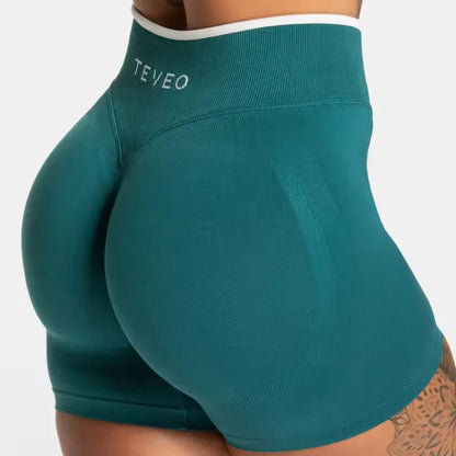 TEVEO Femmes Sans Couture Gymnase Solide Sport Allumer Court Blanc Taille Serrée Taille Haute Hanche Levage Yoga Pantalon Course