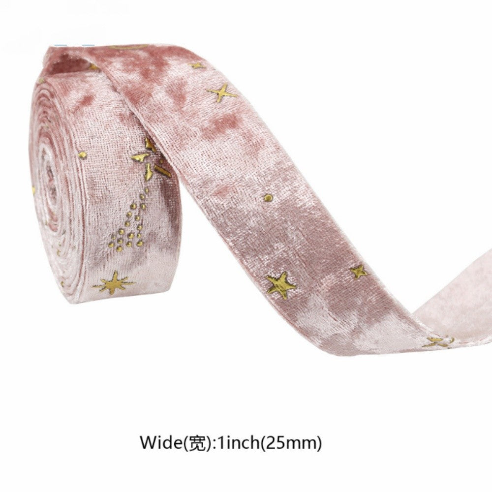 Double-sided Velvet Ribbons Hot Stamping Stars DIY Gift Wrapping Wedding Bouquet Christmas Party Supplies Decor Hair Accessories