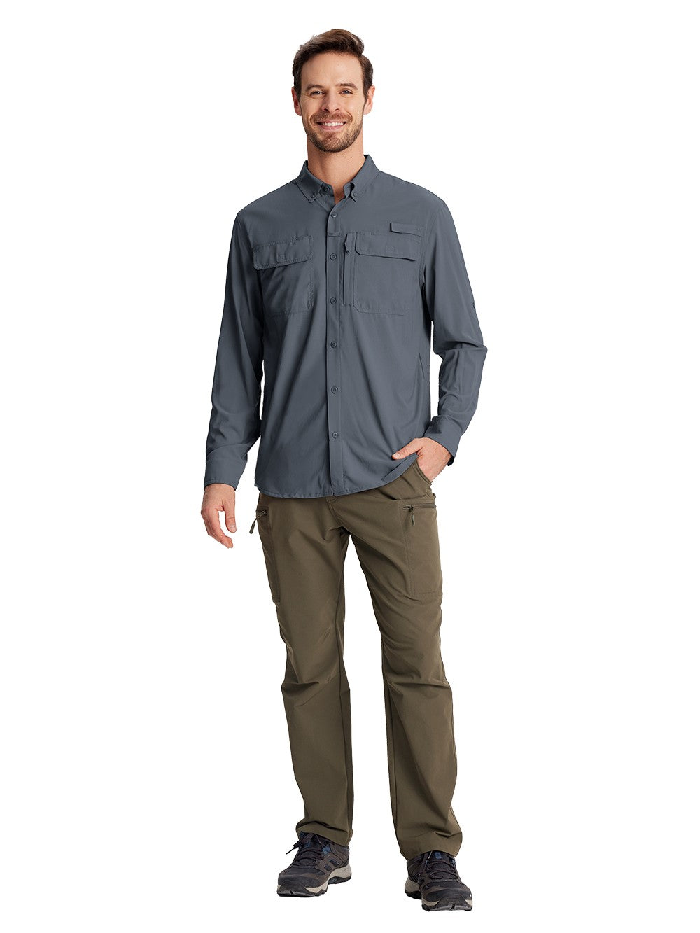 TACVASEN UPF 50+ Sun Protection Fishing Shirts Men's Quick Dry Long Sleeve Shirts Mesh Breathable Hiking Work Cargo Shirts