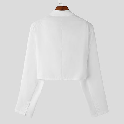 Men Blazer Solid Color Lapel Long Sleeve One Button Autumn Casual Suits Streetwear 2023 Fashion Male Crop Coats S-5XL INCERUN