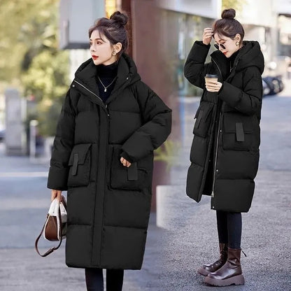 Mid to Long Down Jacket Knee Length 2024 Winter New Item Thickened Warm Fashionable Loose Versatile Jacket Women's Solid Color